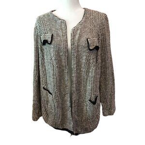 Nic + Zoe Womens Textured Open Front Cardigan Sweater XL Black & White